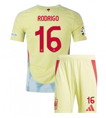 Spanien Rodri Hernandez #16 Borta Kläder Barn EM 2024 Kortärmad (+ Korta byxor)